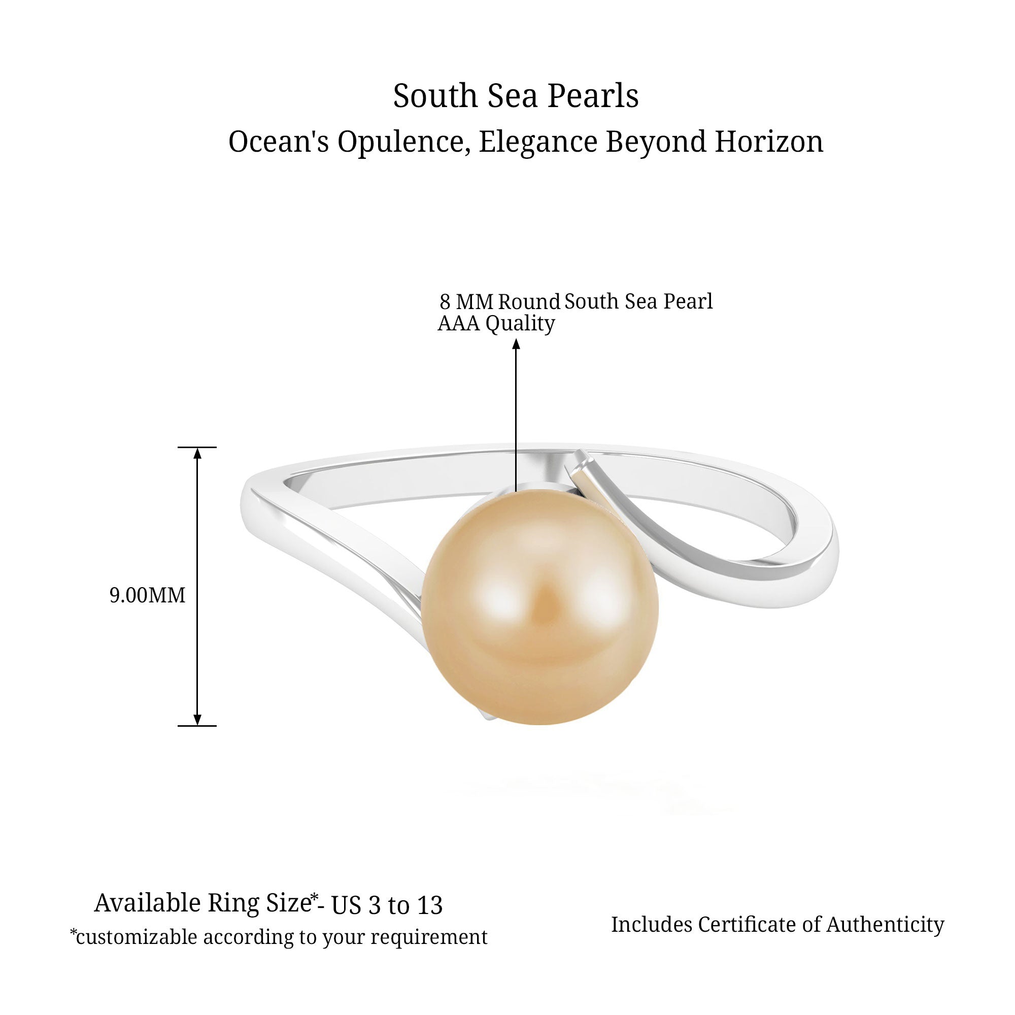 Arisha Jewels-Solitaire South Sea Pearl Bypass Ring