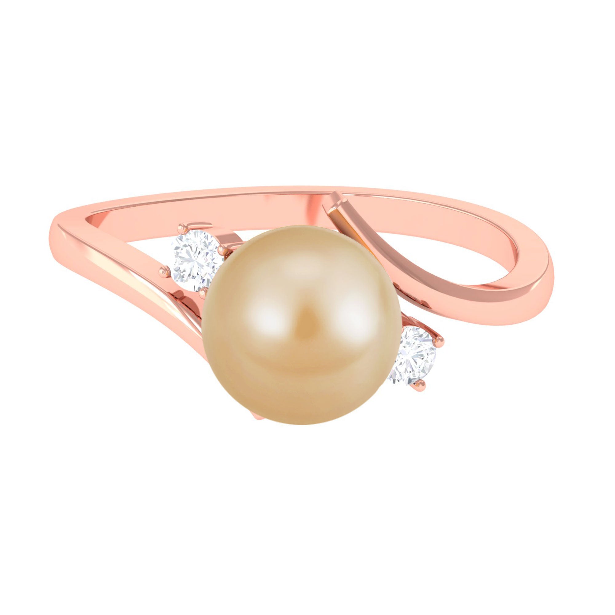 Arisha Jewels-Minimal South Sea Pearl Bypass Engagement Ring with Diamond