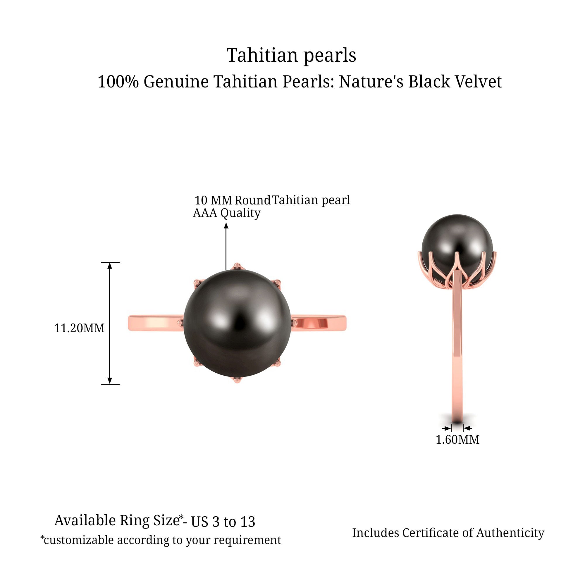 Arisha Jewels-Simple Black Tahitian Pearl Solitaire Ring