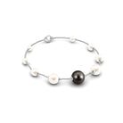 Black and White Pearl Station Chain Bracelet Tahitian pearl-AAAA Quality - Arisha Jewels