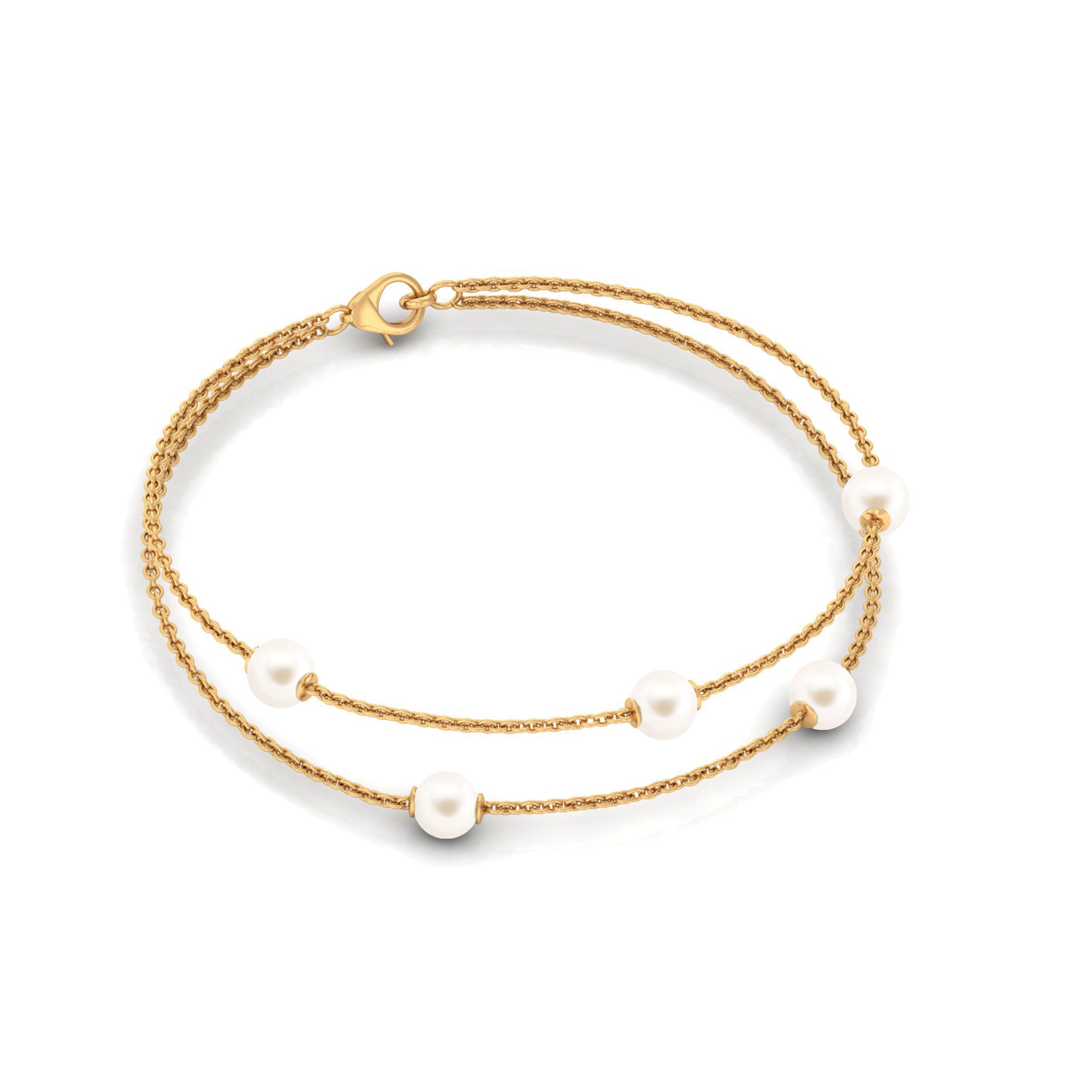 White Freshwater Pearl Double Chain Bracelet Freshwater Pearl-AAAA Quality - Arisha Jewels