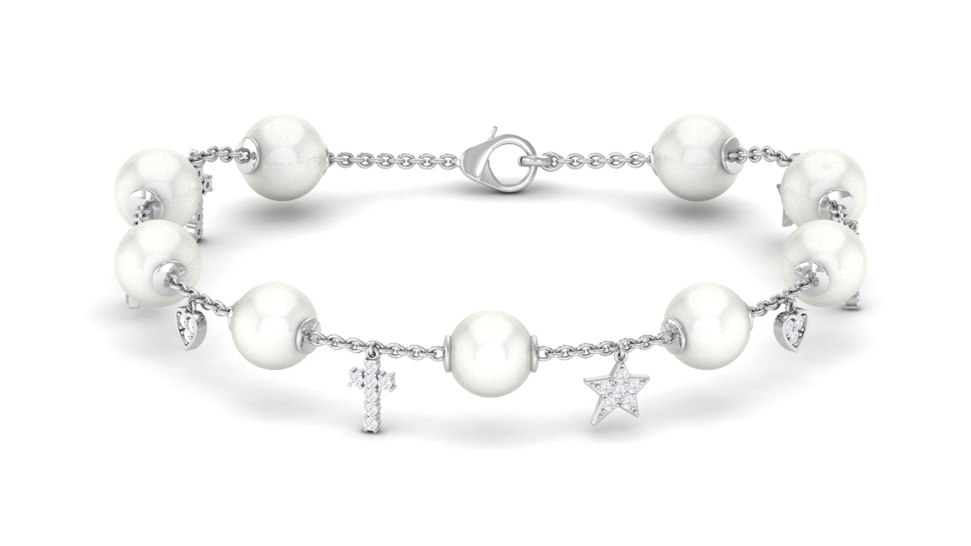 Freshwater White Pearl Bracelet with Charms Freshwater Pearl-AAAA Quality - Arisha Jewels