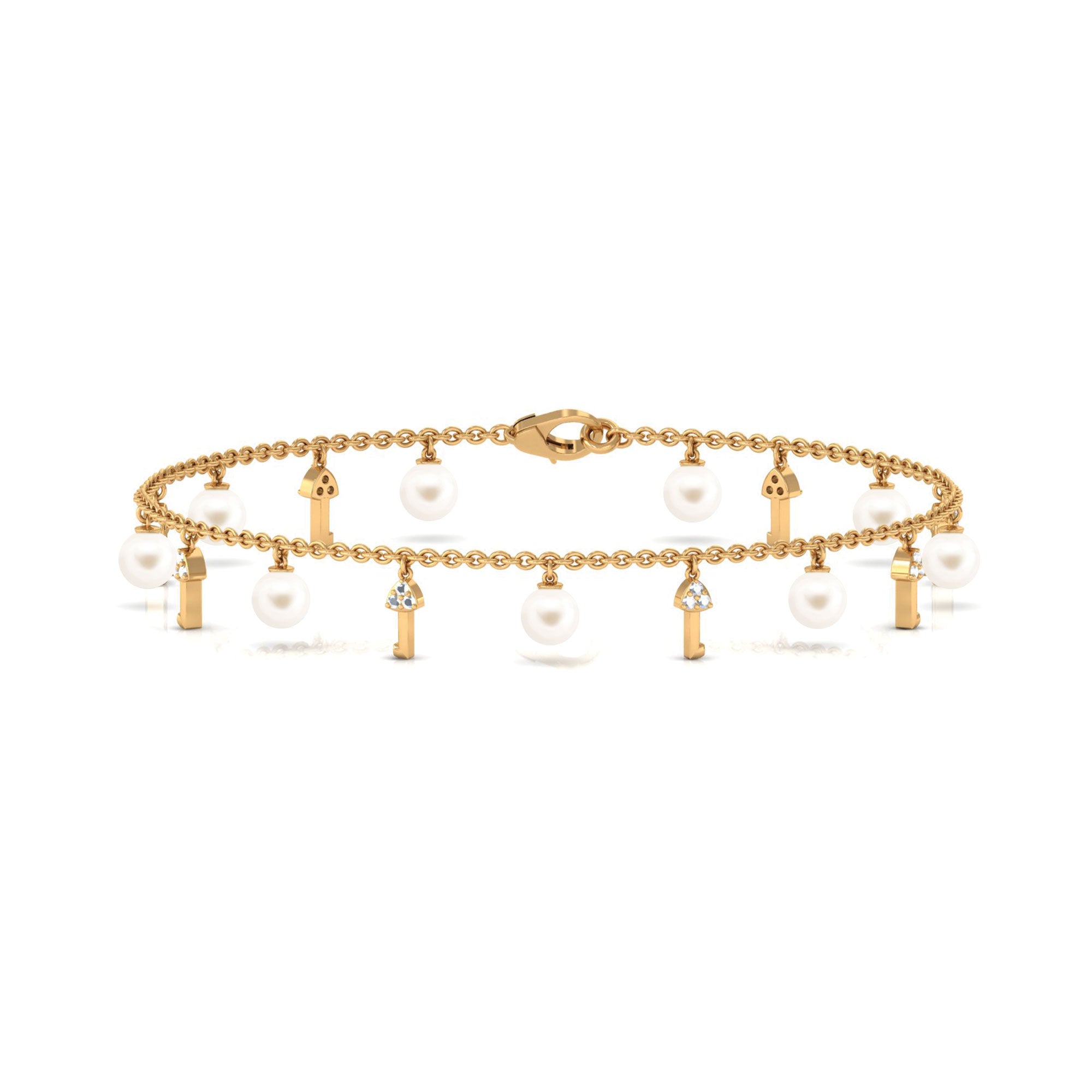 White Freshwater Pearl Bracelet with Diamond Key Charms Freshwater Pearl-AAAA Quality - Arisha Jewels