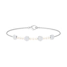 White Cultured Pearl Chain Bracelet with Diamond Freshwater Pearl-AAAA Quality - Arisha Jewels