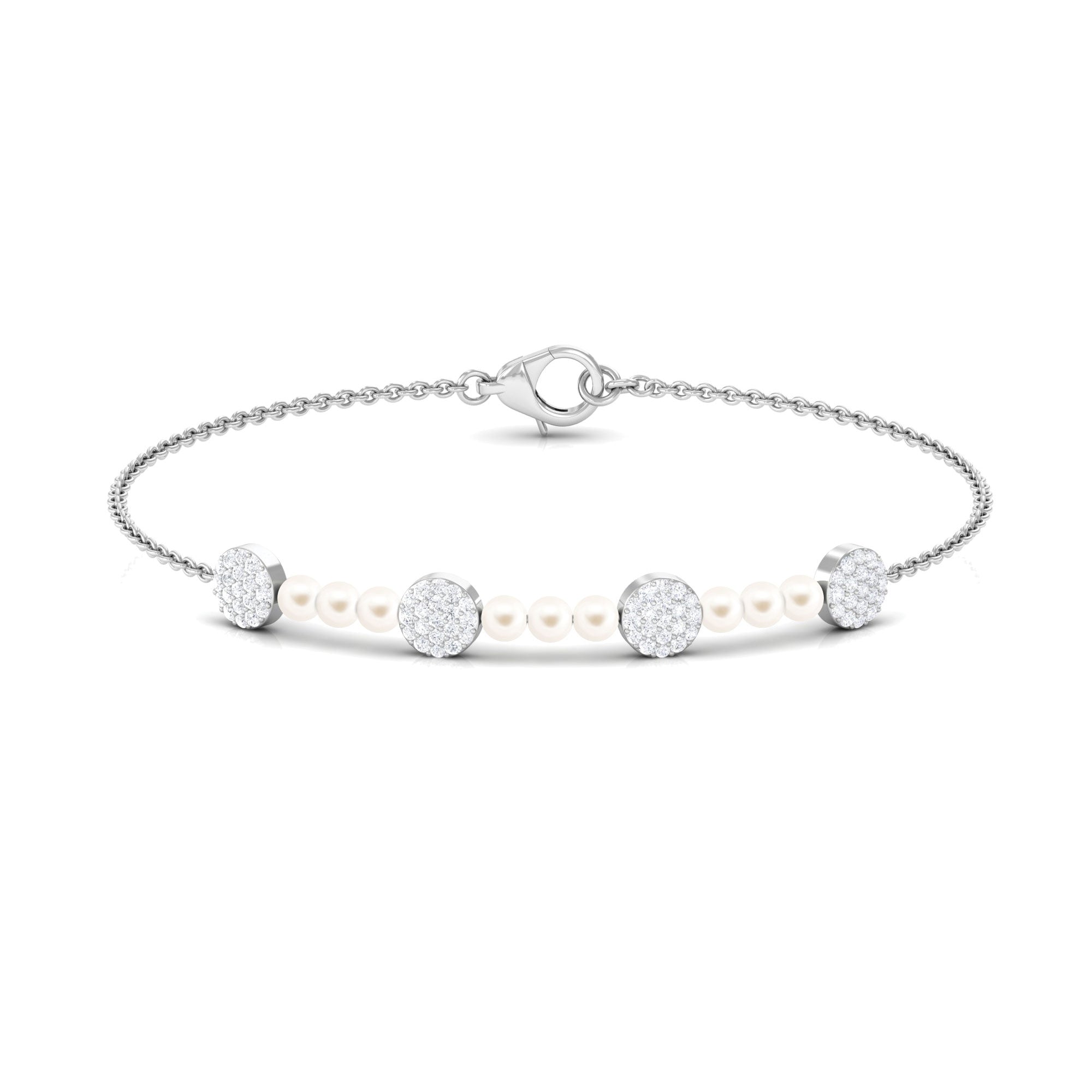 White Cultured Pearl Chain Bracelet with Diamond Freshwater Pearl-AAA Quality - Arisha Jewels