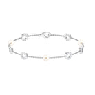 Minimal Freshwater Pearl Station Chain Bracelet with Diamond Freshwater Pearl-AAA Quality - Arisha Jewels