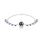 Tahitian Pearl Butterfly Charm Bracelet with Sapphire and Diamond Tahitian pearl-AAA Quality - Arisha Jewels