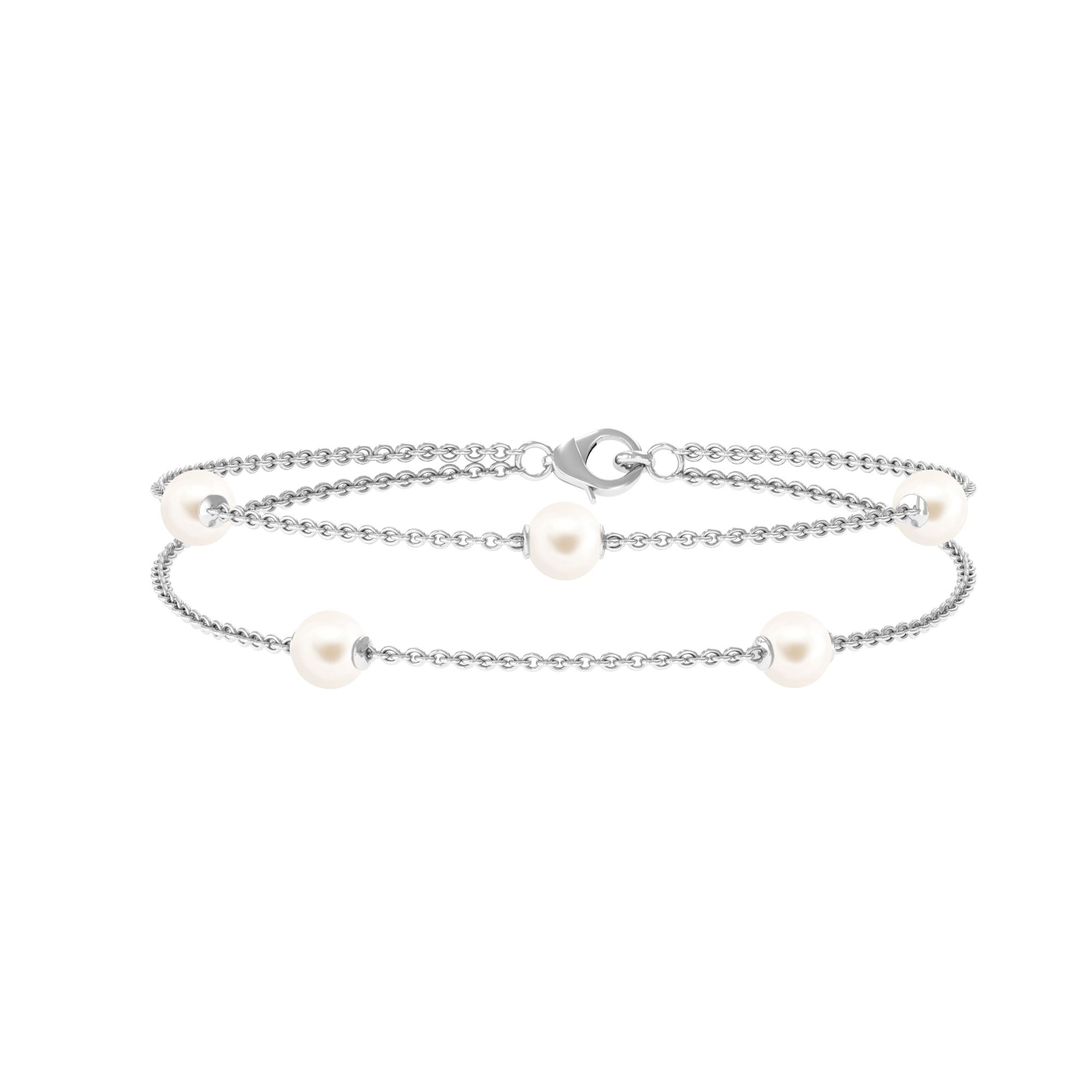 White Freshwater Pearl Double Chain Bracelet Freshwater Pearl-AAA Quality - Arisha Jewels