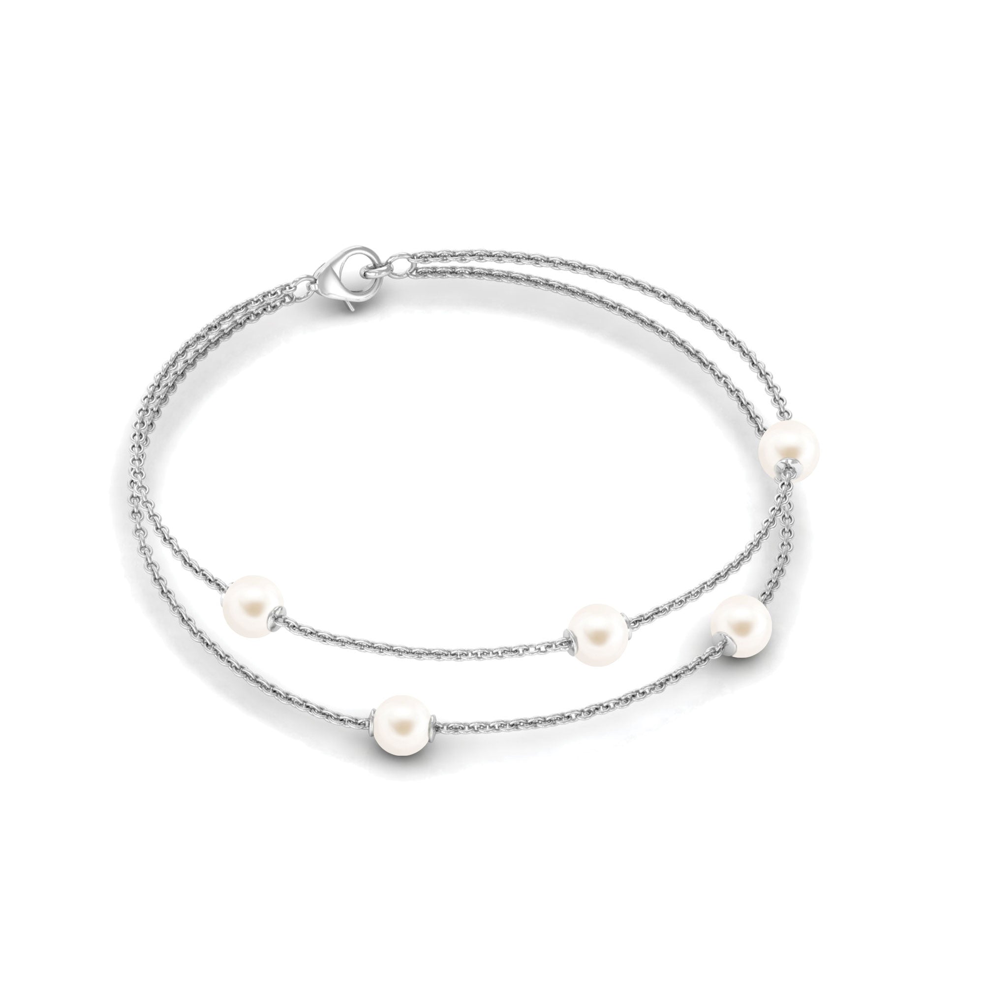 White Freshwater Pearl Double Chain Bracelet Freshwater Pearl-AAA Quality - Arisha Jewels