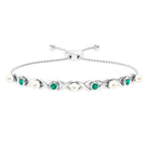 Cultured White Pearl Infinity Bolo Bracelet with Emerald Freshwater Pearl-AAA Quality - Arisha Jewels