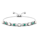 Cultured White Pearl Infinity Bolo Bracelet with Emerald Freshwater Pearl-AAA Quality - Arisha Jewels