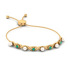 Cultured White Pearl Infinity Bolo Bracelet with Emerald Freshwater Pearl-AAA Quality - Arisha Jewels