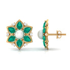 Flower Inspired Freshwater Pearl Stud Earrings with Emerald Freshwater Pearl-AAAA Quality 5 MM - Arisha Jewels