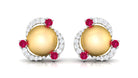 Round South Sea Pearl Swirl Stud Earrings with Ruby and Diamond South Sea Pearl-AAAA Quality - Arisha Jewels