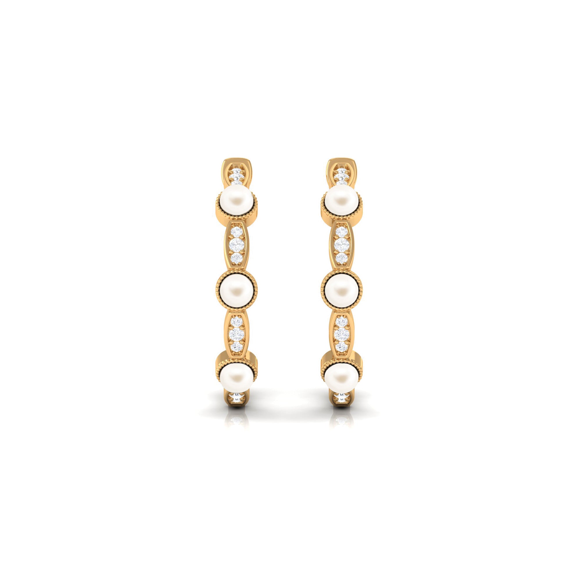 Vintage Inspired Minimal Freshwater Pearl Hoop Earrings with Diamond Freshwater Pearl-AAAA Quality - Arisha Jewels