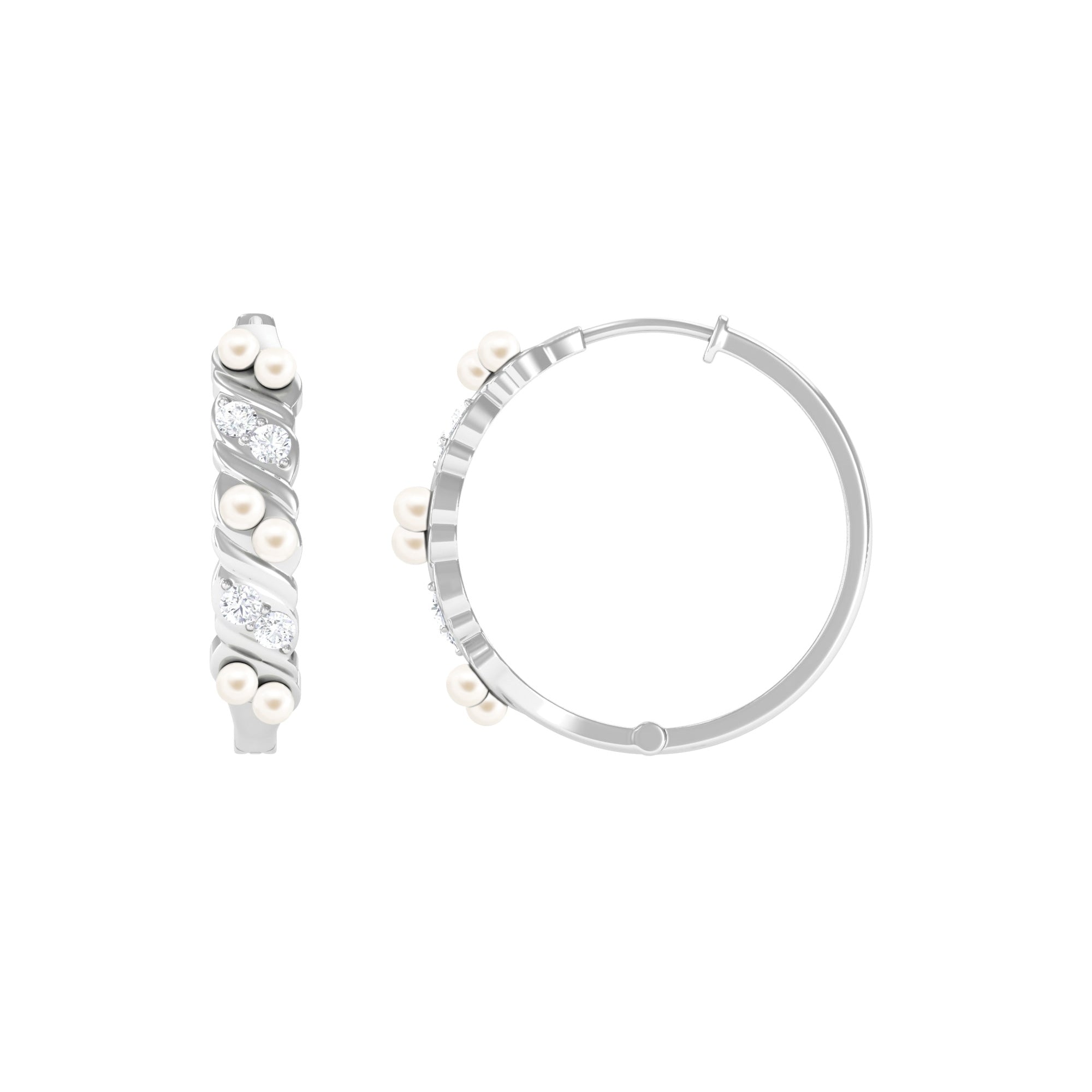 Minimal Freshwater Pearl and Diamond Hoop Earrings Freshwater Pearl-AAAA Quality - Arisha Jewels