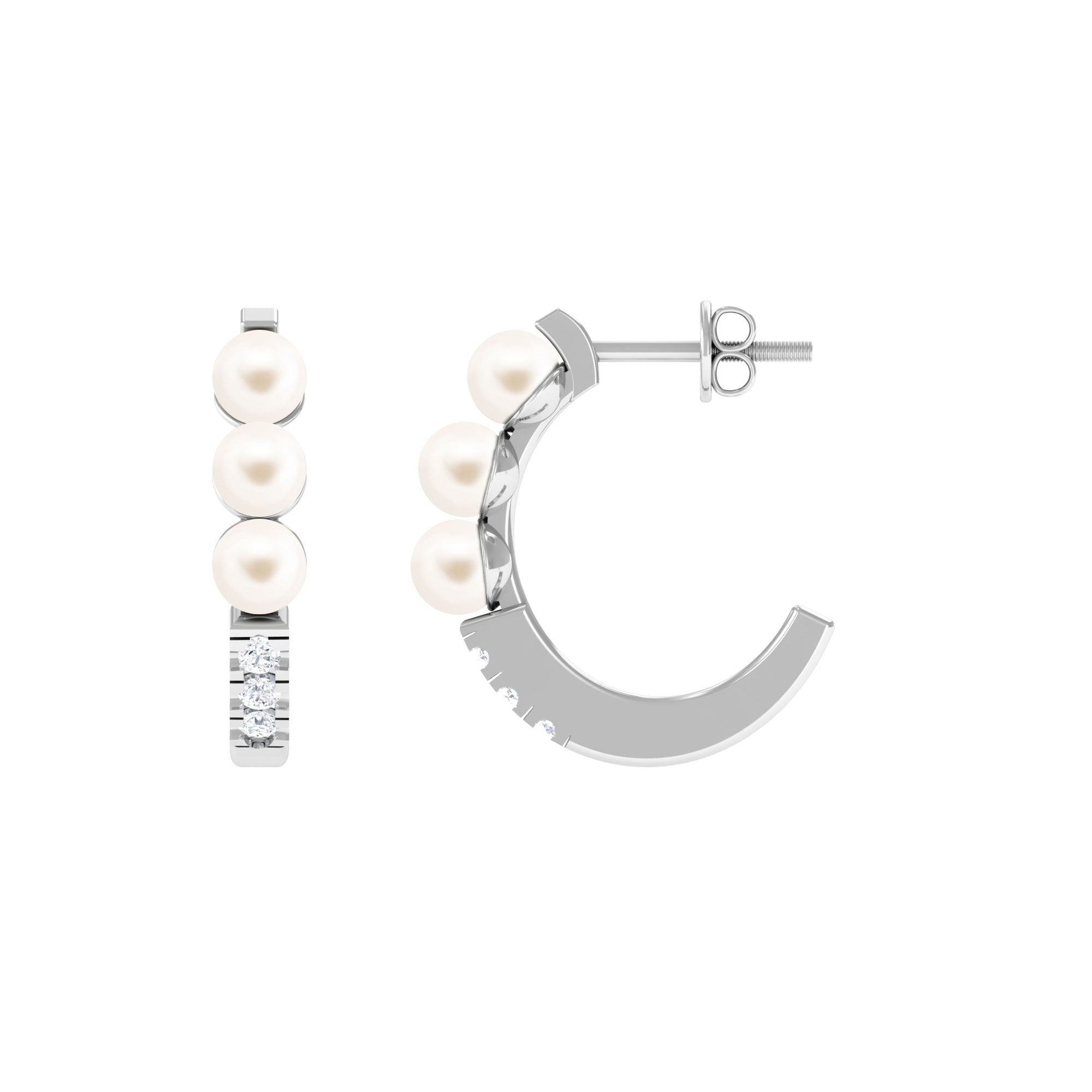 Classic Freshwater Pearl Half Hoop Earrings with Diamond Freshwater Pearl-AAAA Quality - Arisha Jewels