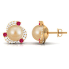 Round South Sea Pearl Swirl Stud Earrings with Ruby and Diamond South Sea Pearl-AAA Quality - Arisha Jewels