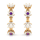 Floral Pearl Hoop Earrings with Amethyst and Diamond Freshwater Pearl-AAA Quality - Arisha Jewels