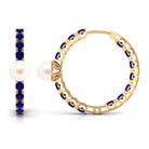 Freshwater Pearl Hoop Earrings with Blue Sapphire Freshwater Pearl-AAA Quality - Arisha Jewels