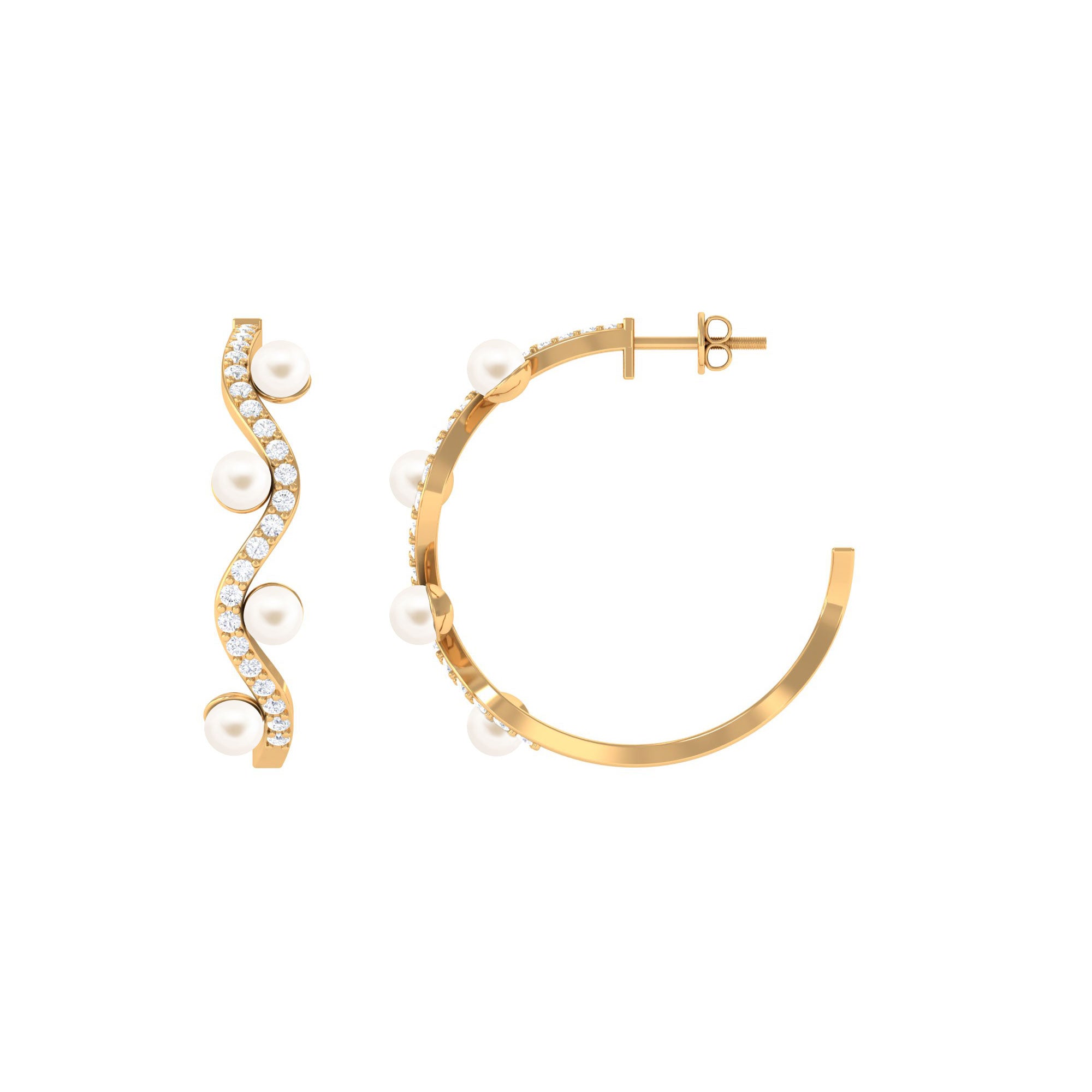 Designer Freshwater Pearl Half Hoop Earrings with Diamond Freshwater Pearl-AAA Quality - Arisha Jewels