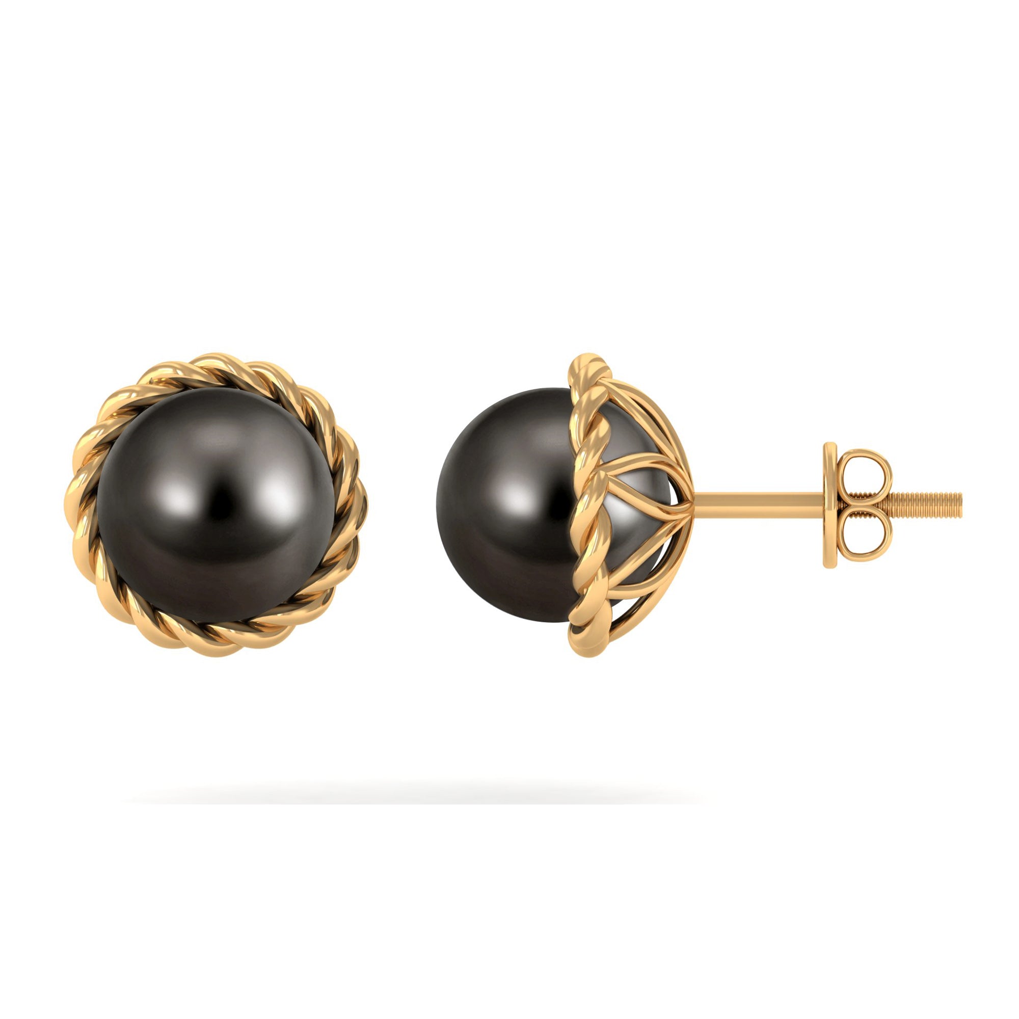 Round Black Tahitian Pearl Solitaire Stud Earrings Tahitian pearl - ( AAA ) - Quality - Arisha Jewels