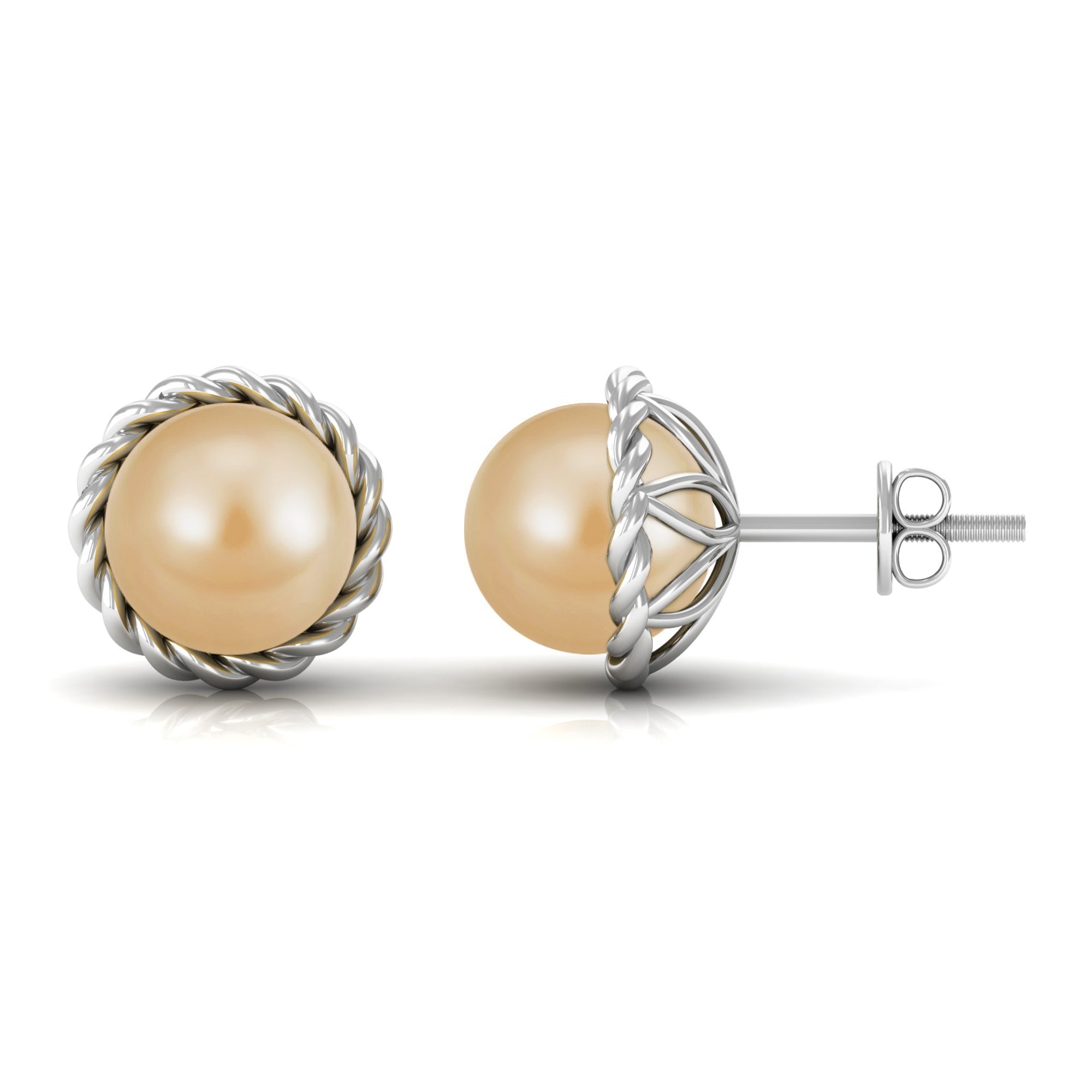 Round South Sea Pearl Solitaire Stud Earrings South Sea Pearl - ( AAA ) - Quality - Arisha Jewels