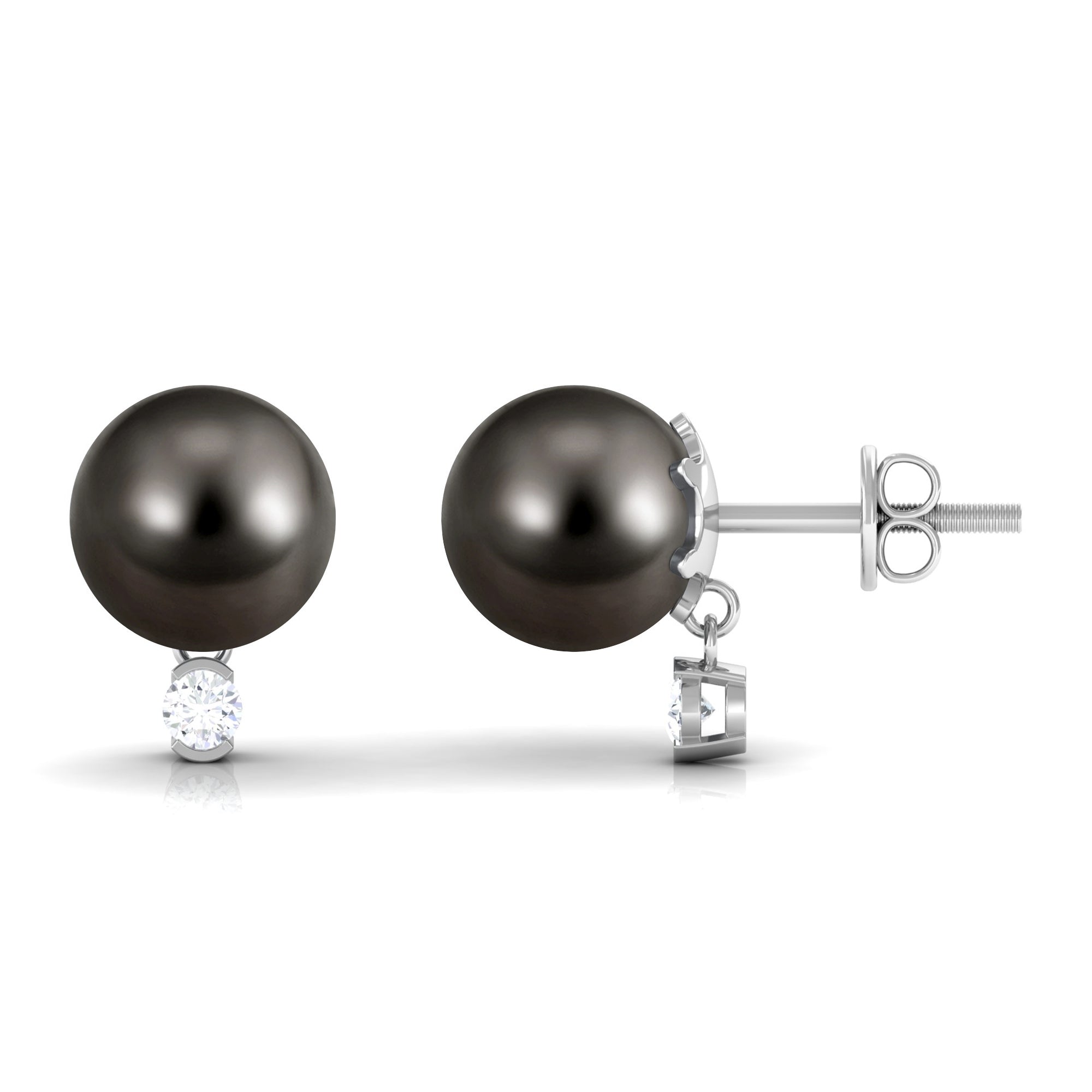 Minimal Tahitian Pearl Solitaire Stud Earrings with Diamond Tahitian pearl - ( AAA ) - Quality - Arisha Jewels