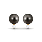 Minimal Tahitian Pearl Solitaire Stud Earrings with Diamond Tahitian pearl - ( AAA ) - Quality - Arisha Jewels