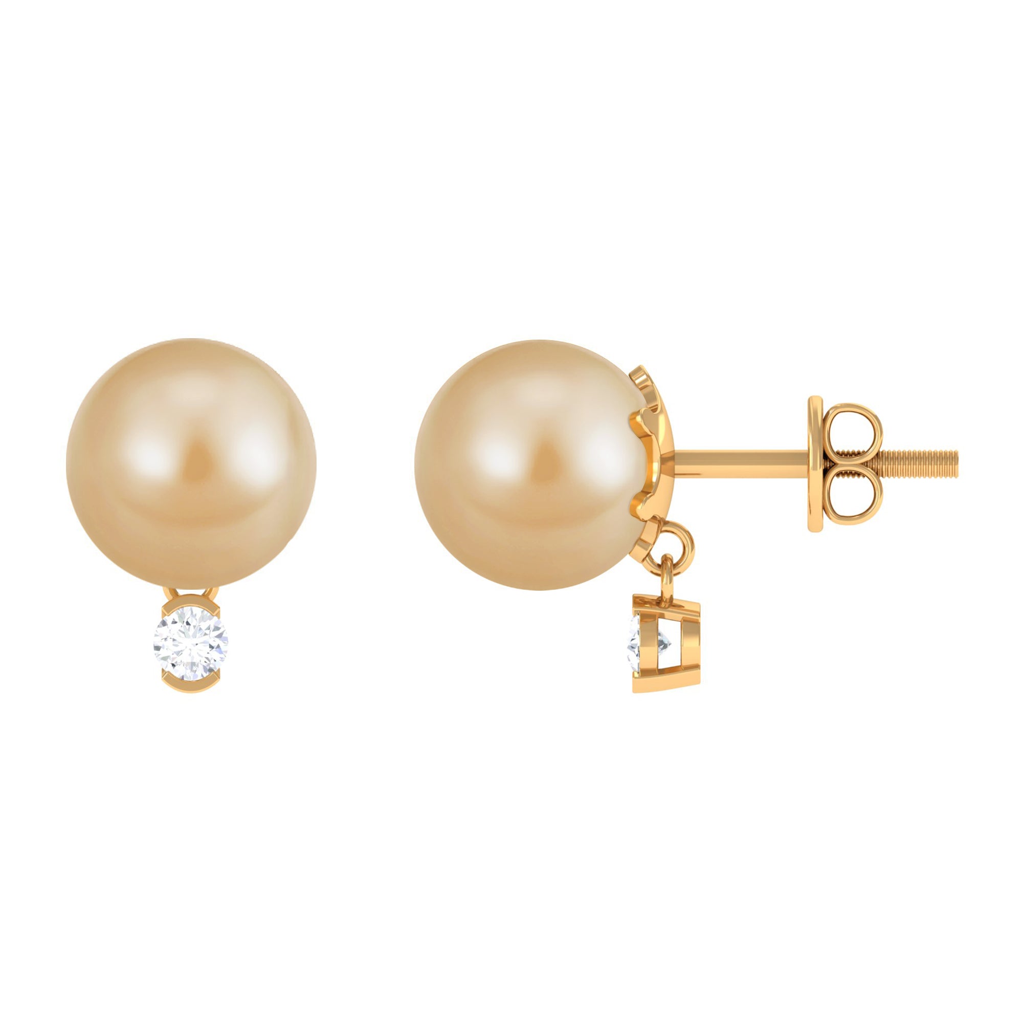 Minimal South Sea Pearl Solitaire Stud Earrings with Diamond South Sea Pearl - ( AAA ) - Quality - Arisha Jewels