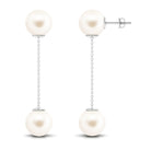 Simple Freshwater Pearl Two Stone Dangle Earrings Freshwater Pearl - ( AAA ) - Quality - Arisha Jewels