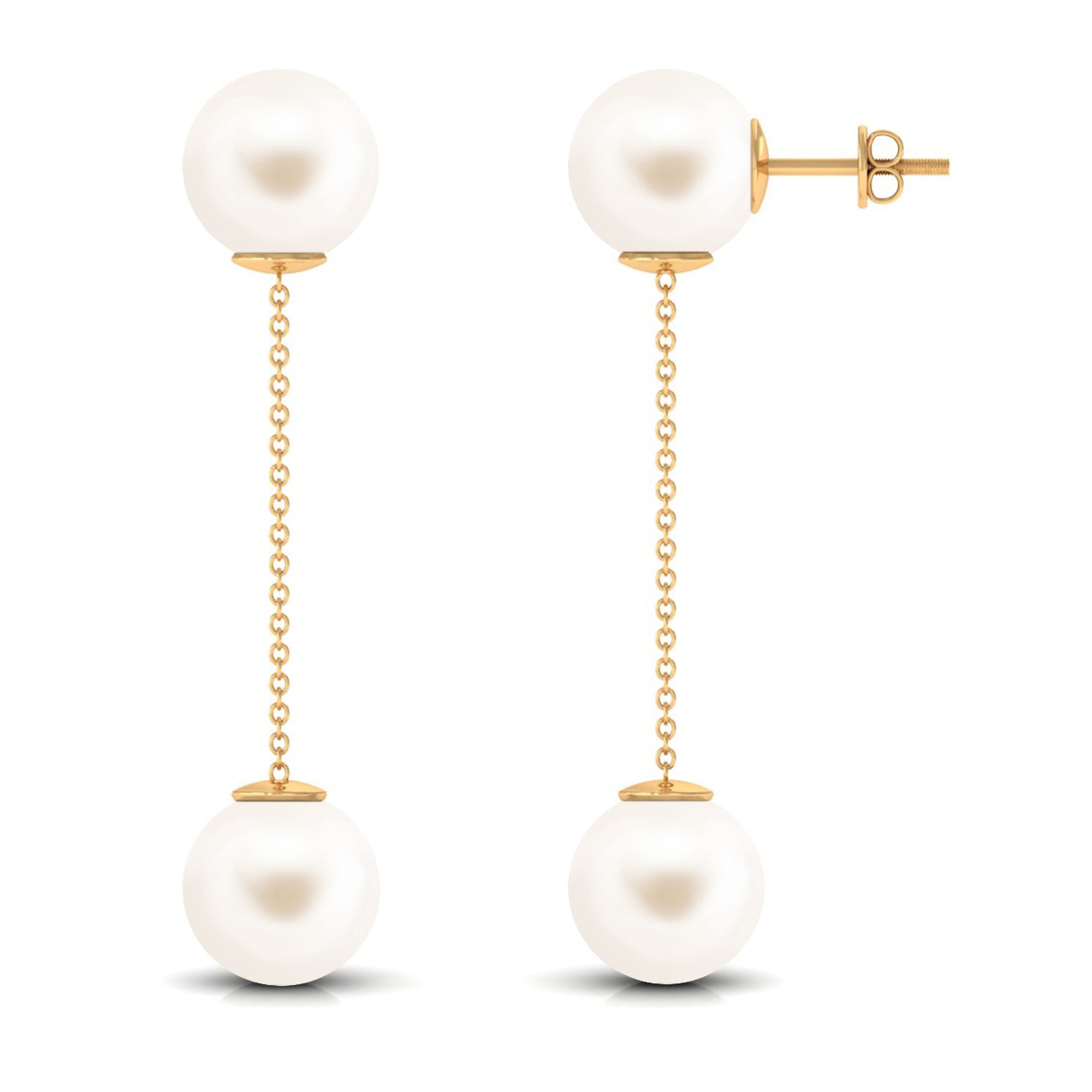 Simple Freshwater Pearl Two Stone Dangle Earrings Freshwater Pearl - ( AAA ) - Quality - Arisha Jewels