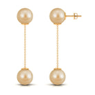 Simple South Sea Pearl Two Stone Dangle Earrings South Sea Pearl - ( AAA ) - Quality - Arisha Jewels