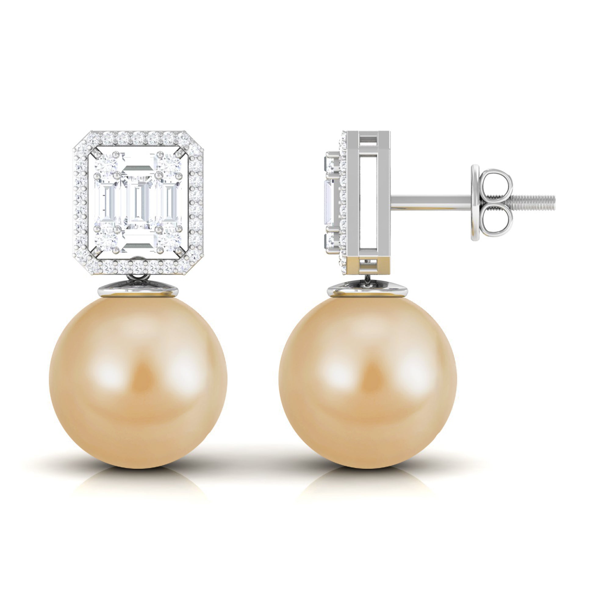 Classic South Sea Pearl Drop Earrings with Diamond South Sea Pearl - ( AAA ) - Quality - Arisha Jewels