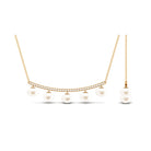 Real Freshwater Pearl Curved Bar Necklace with Diamond Freshwater Pearl-AAAA Quality - Arisha Jewels