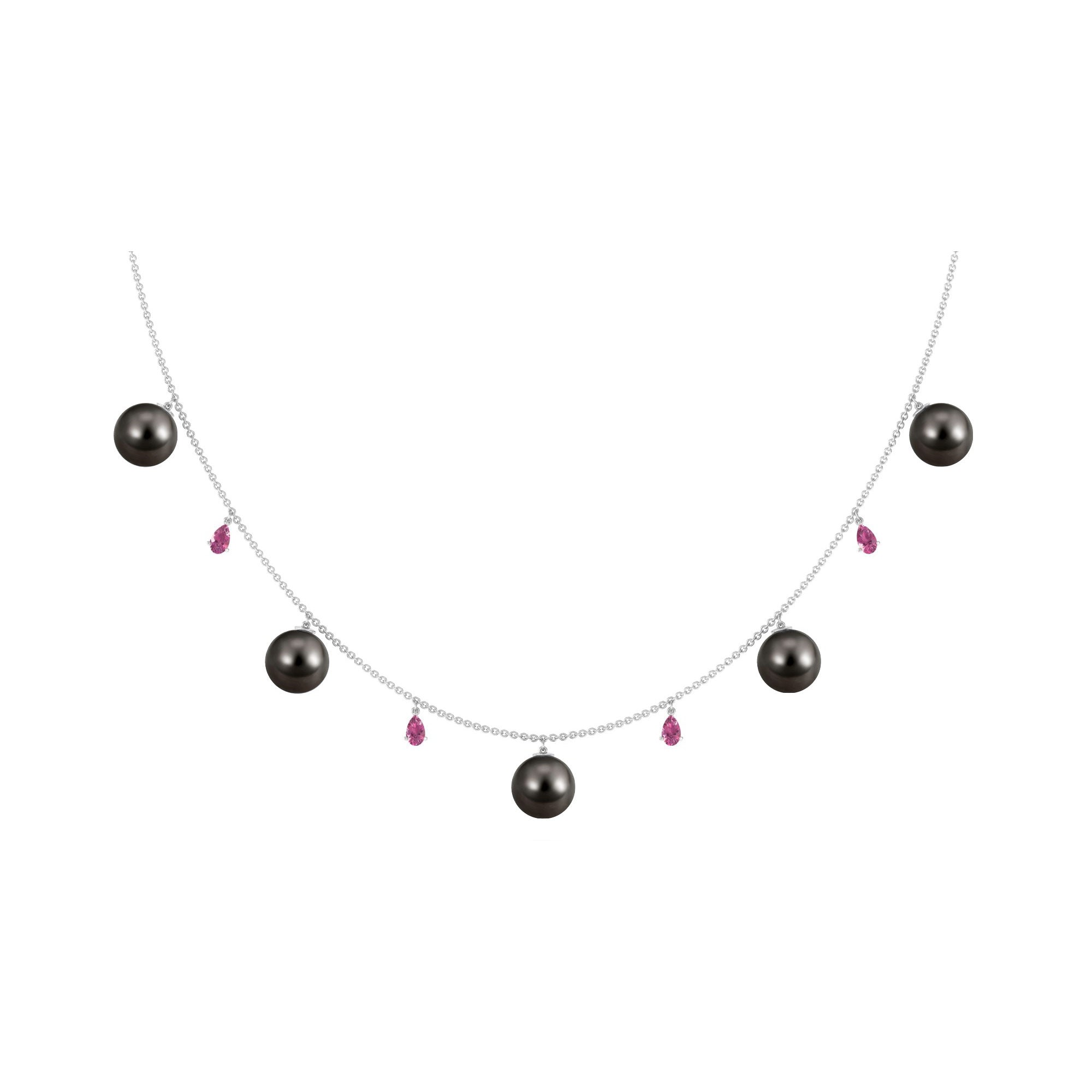 Classic Black Pearl Layering Necklace with Pink Tourmaline Tahitian pearl-AAAA Quality - Arisha Jewels