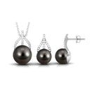 Handpicked Black Pearl Drop Jewelry Set with Diamond Tahitian pearl-AAAA Quality - Arisha Jewels