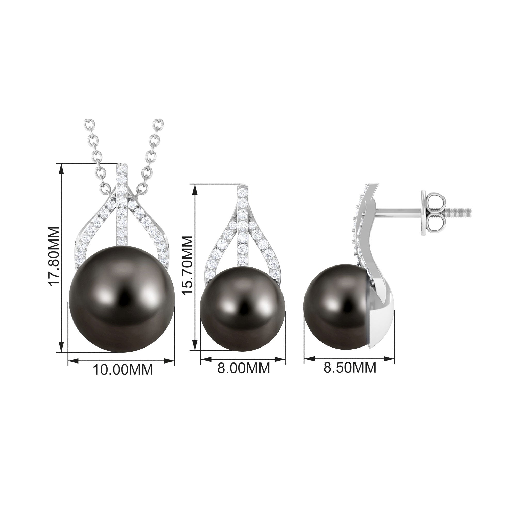 Handpicked Black Pearl Drop Jewelry Set with Diamond Tahitian pearl-AAAA Quality - Arisha Jewels