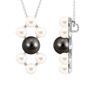 Black and White Pearl Contemporary Dangle Pendant Tahitian pearl-AAA Quality - Arisha Jewels