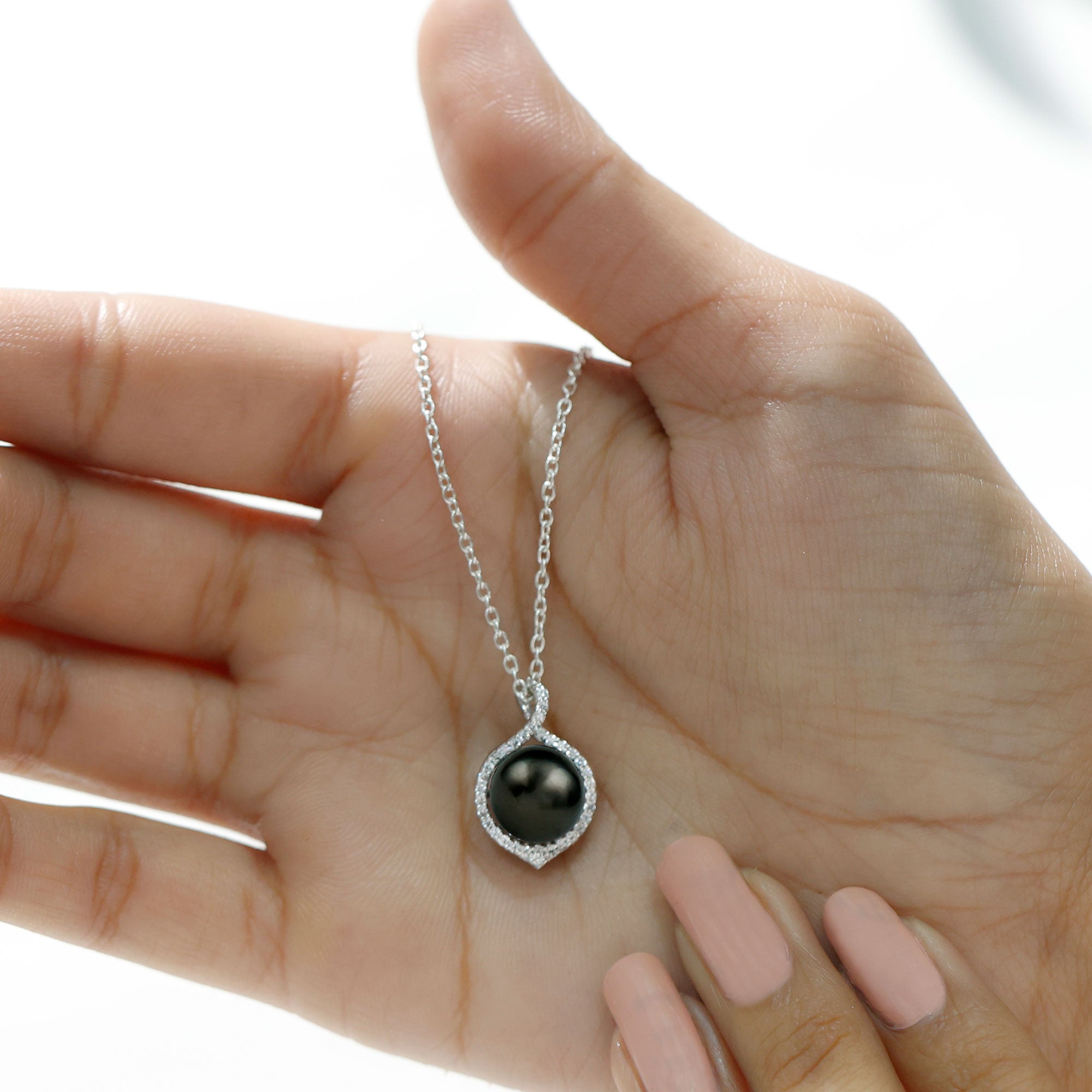 Minimal Black Pearl Pendant with Diamond Halo Tahitian pearl-AAA Quality - Arisha Jewels