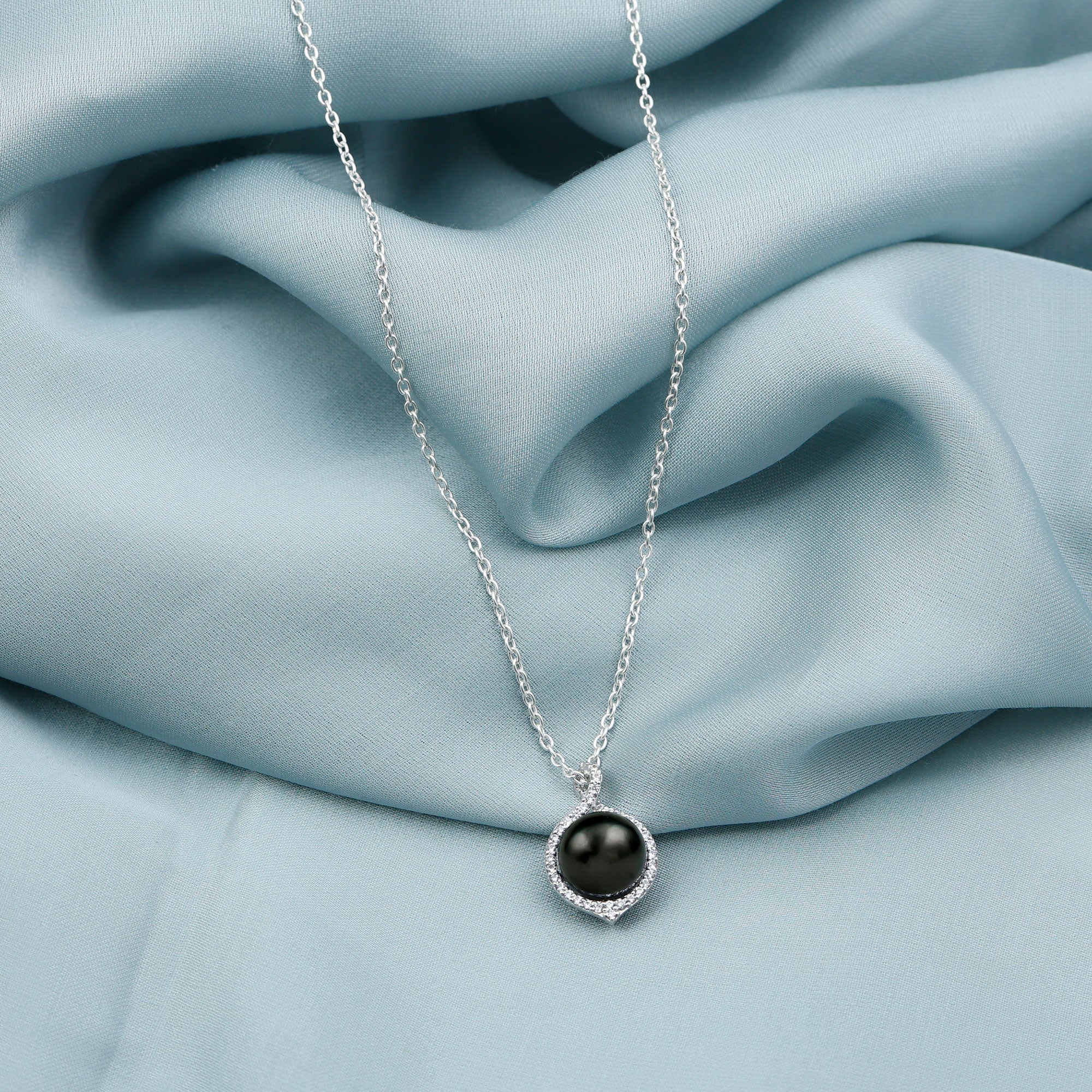 Minimal Black Pearl Pendant with Diamond Halo Tahitian pearl-AAA Quality - Arisha Jewels