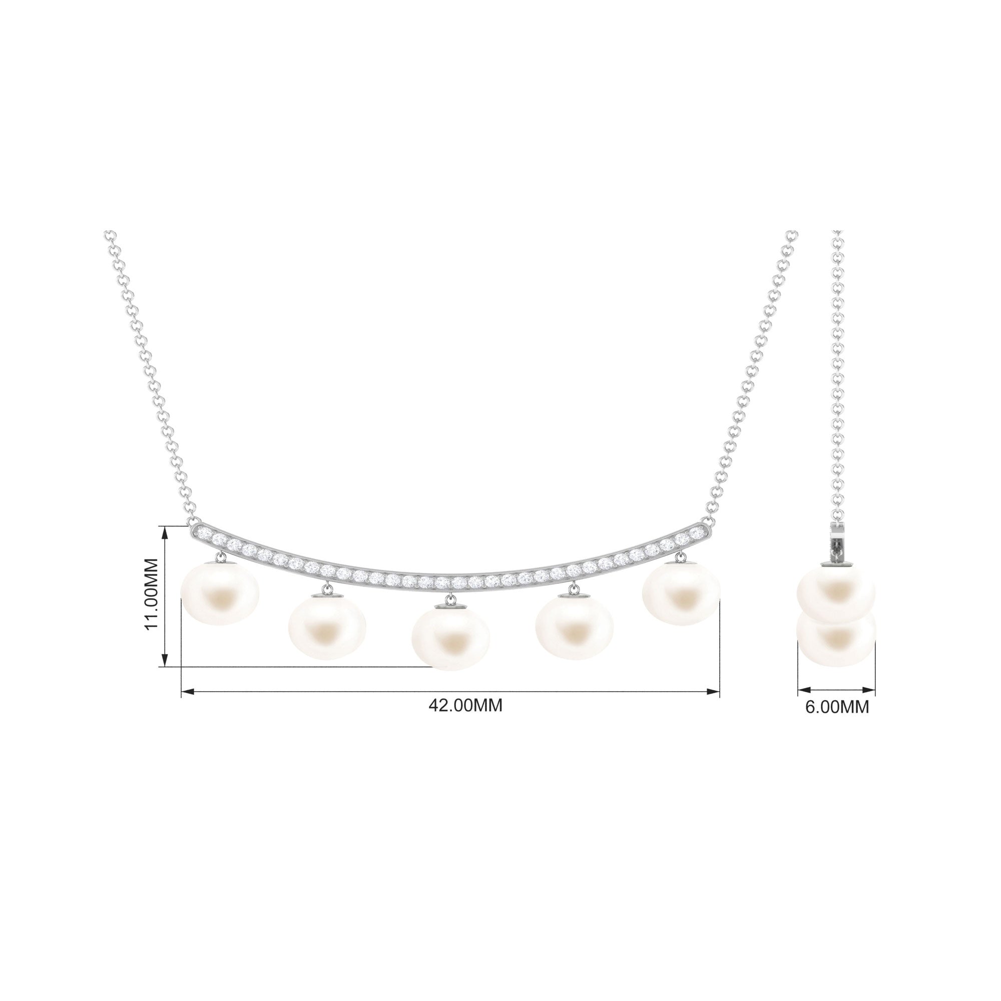 Real Freshwater Pearl Curved Bar Necklace with Diamond Freshwater Pearl-AAA Quality - Arisha Jewels