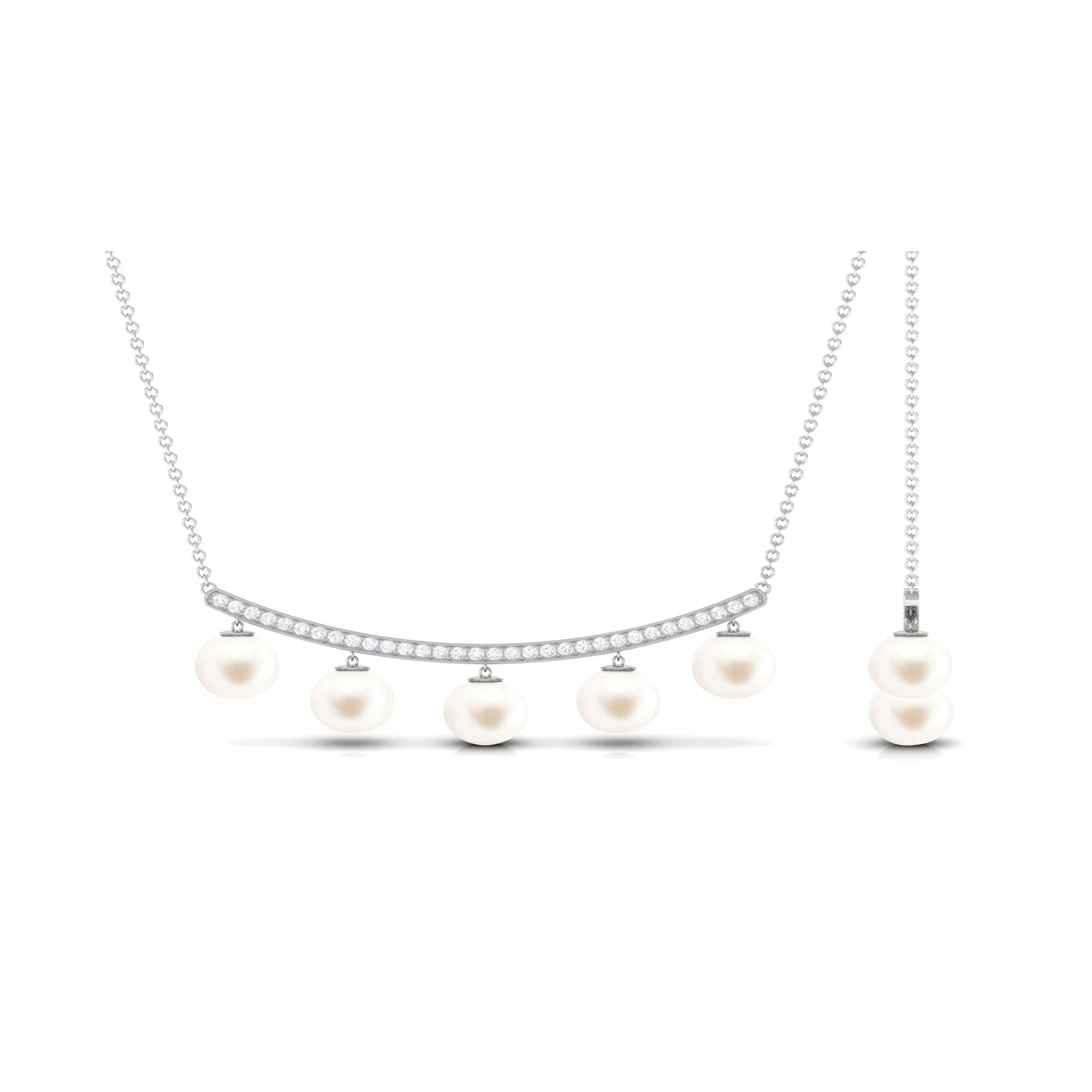 Real Freshwater Pearl Curved Bar Necklace with Diamond Freshwater Pearl-AAA Quality - Arisha Jewels