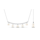 Real Freshwater Pearl Curved Bar Necklace with Diamond Freshwater Pearl-AAA Quality - Arisha Jewels