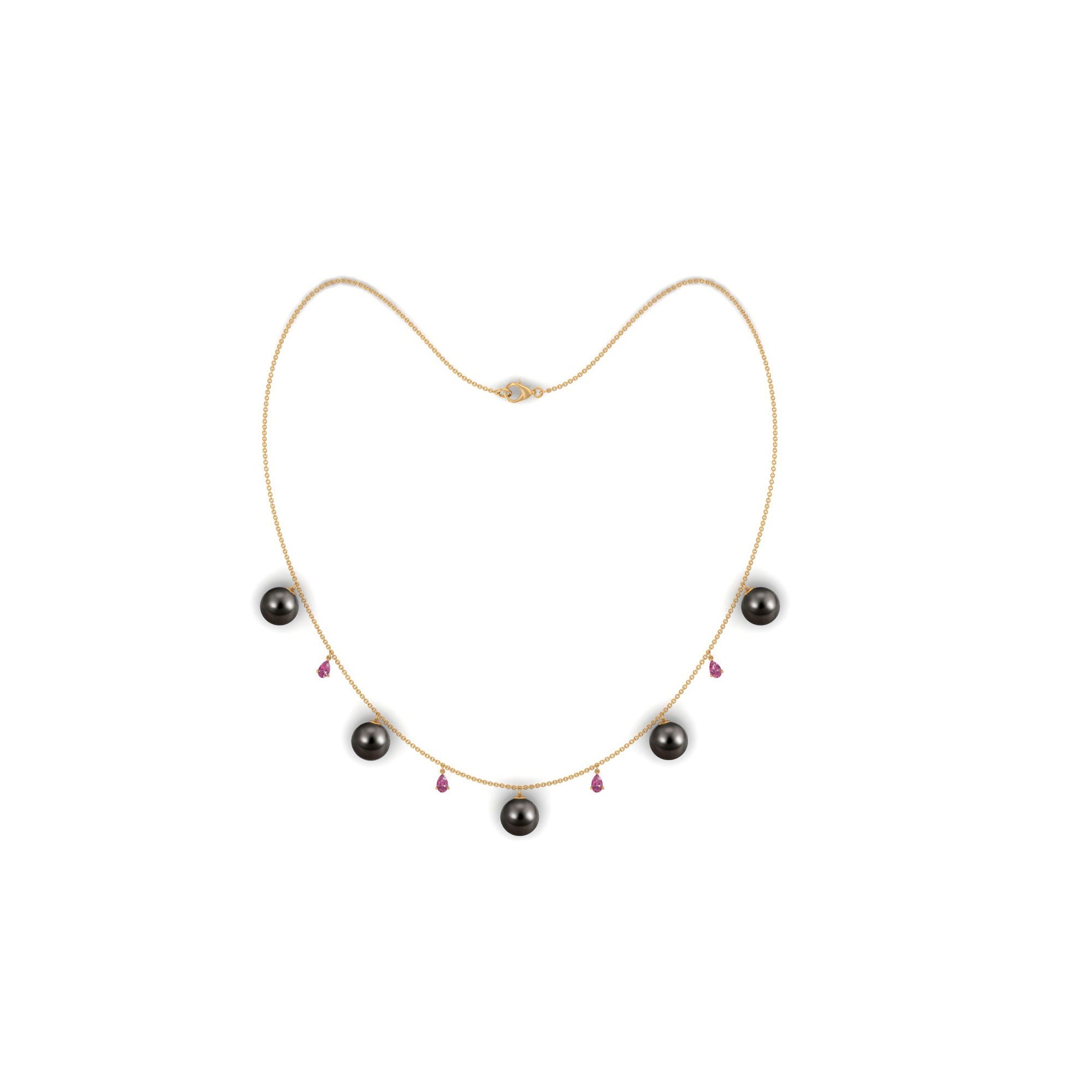 Classic Black Pearl Layering Necklace with Pink Tourmaline Tahitian pearl-AAA Quality - Arisha Jewels