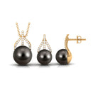 Handpicked Black Pearl Drop Jewelry Set with Diamond Tahitian pearl-AAA Quality - Arisha Jewels