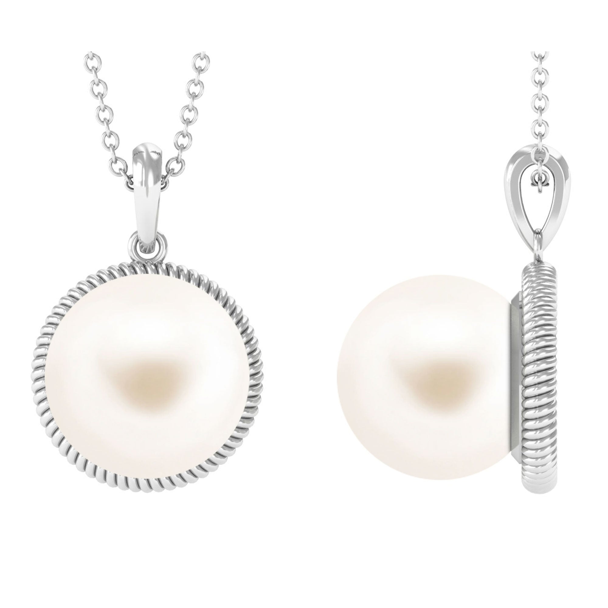 Arisha Jewels-Freshwater Pearl Solitaire Pendant in Twisted Rope Frame