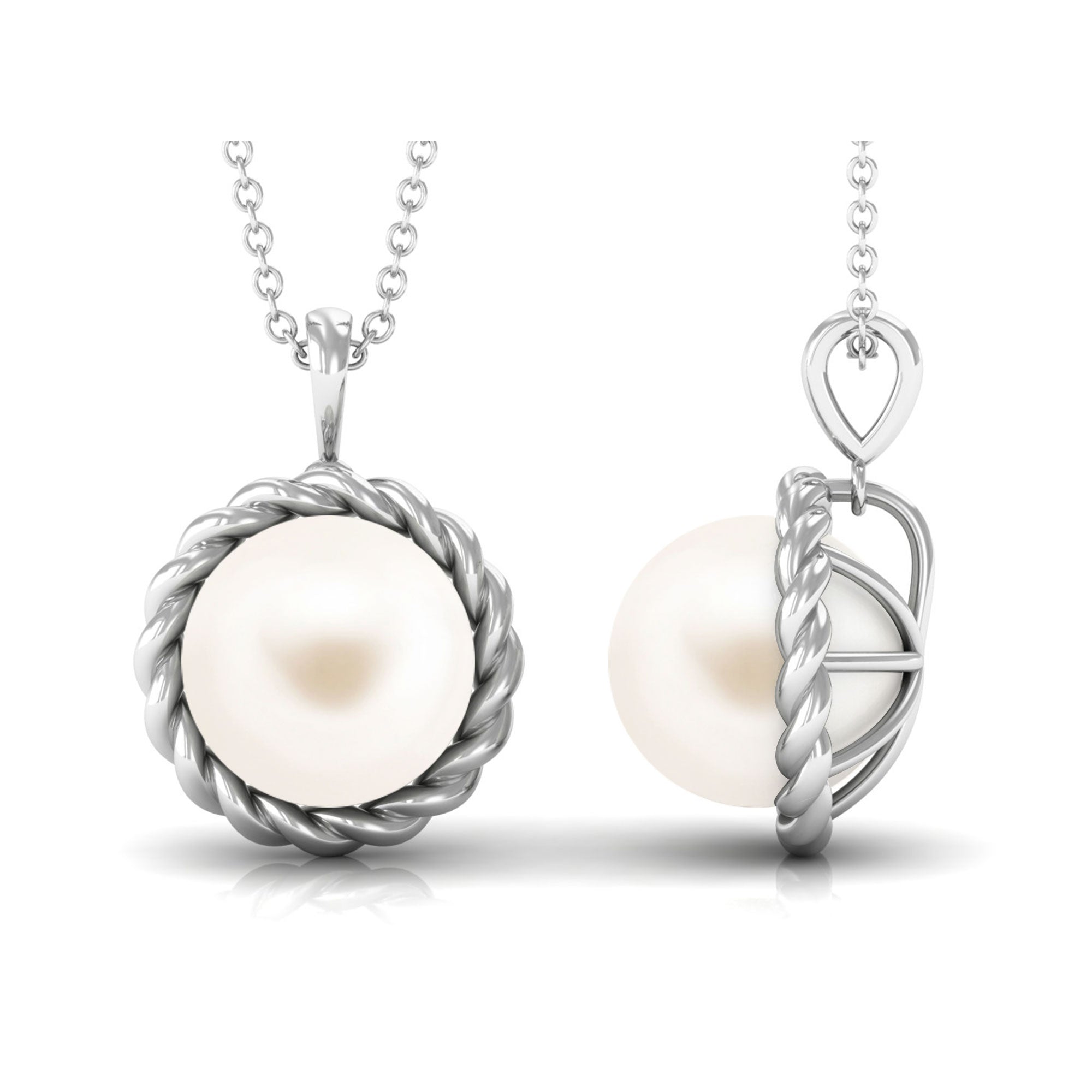 Arisha Jewels-Solitaire White Pearl Pendant in Twisted Rope Frame