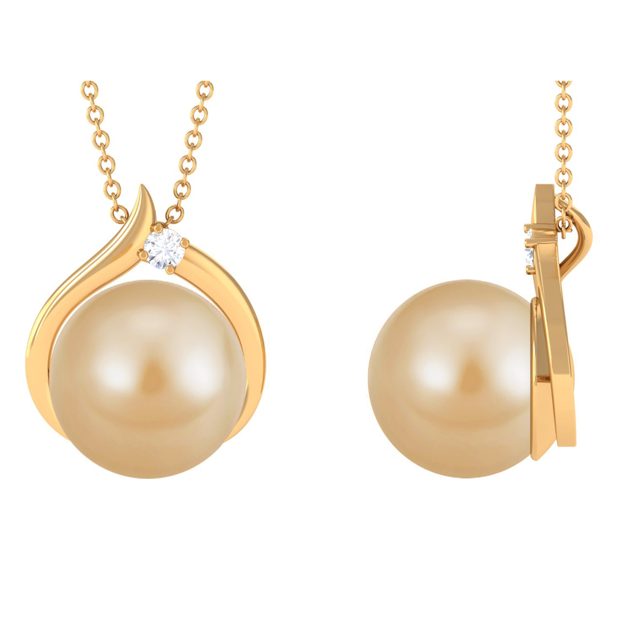 Elegant South Sea Pearl Solitaire Pendant with Diamond South Sea Pearl - ( AAA ) - Quality - Arisha Jewels