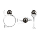 Black Pearl Solitaire Bypass Ring with Diamond Tahitian pearl-AAAA Quality - Arisha Jewels